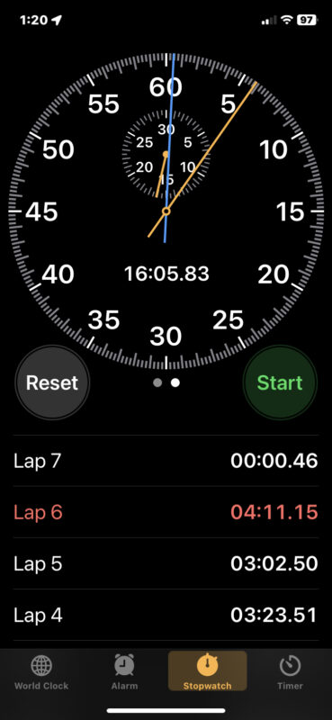 Switch to analog stopwatch on iPhone