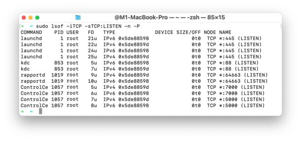 What listens on TCP ports on Mac