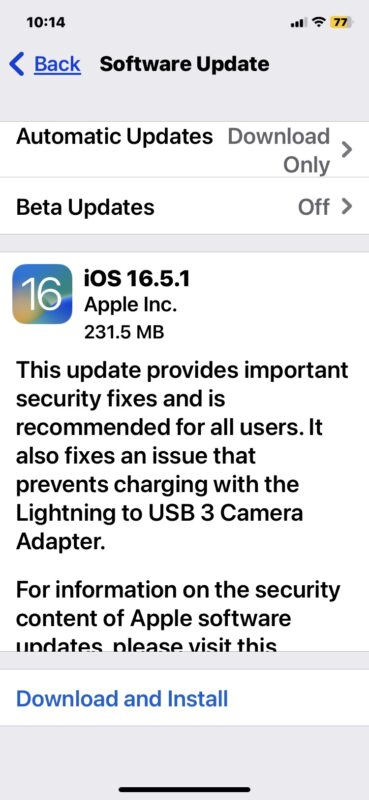 iOS 16.5.1 update available to download