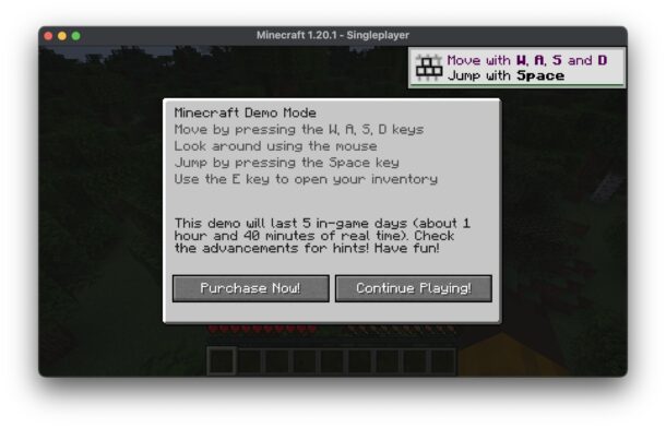 Minecraft demo restrictions and trial limits