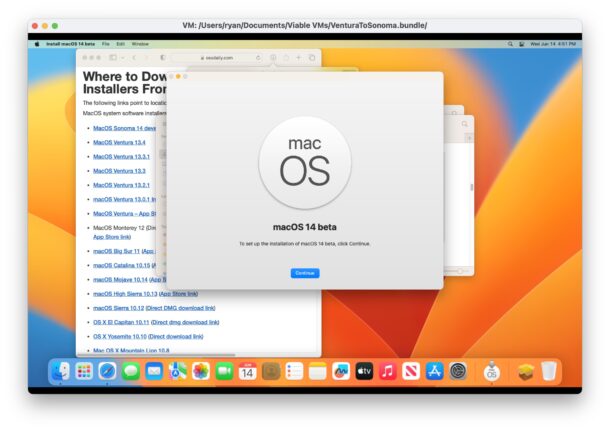 MacOS Sonoma beta installer running within a Ventura VM will allow you to upgrade to Sonoma in that VM