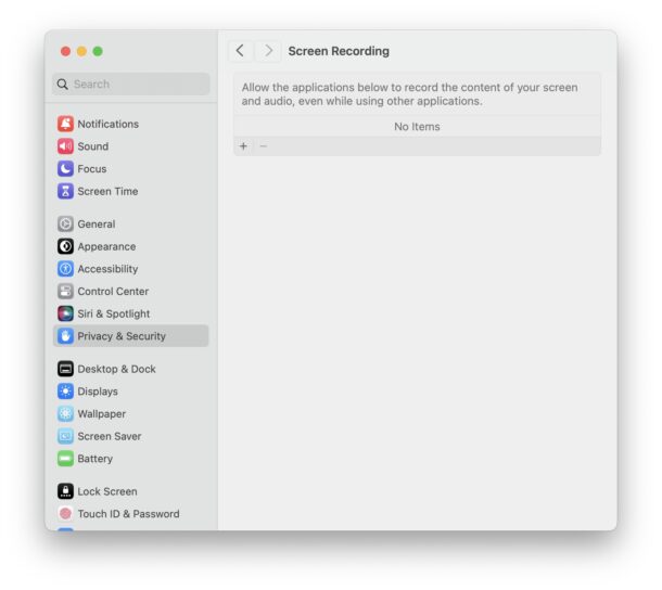 Check what apps have access to screen recording on Mac