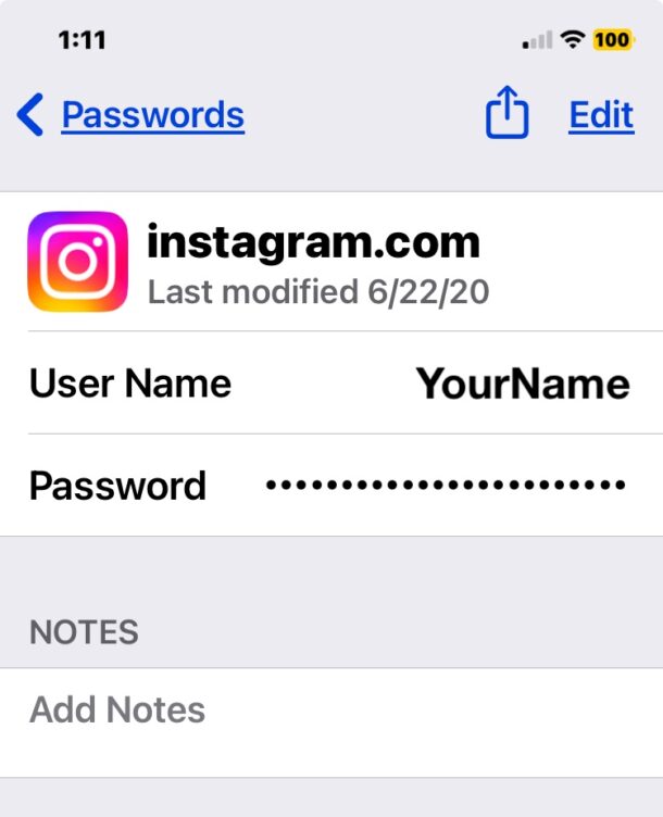 Find your Instagram username and password in iCloud Passwords