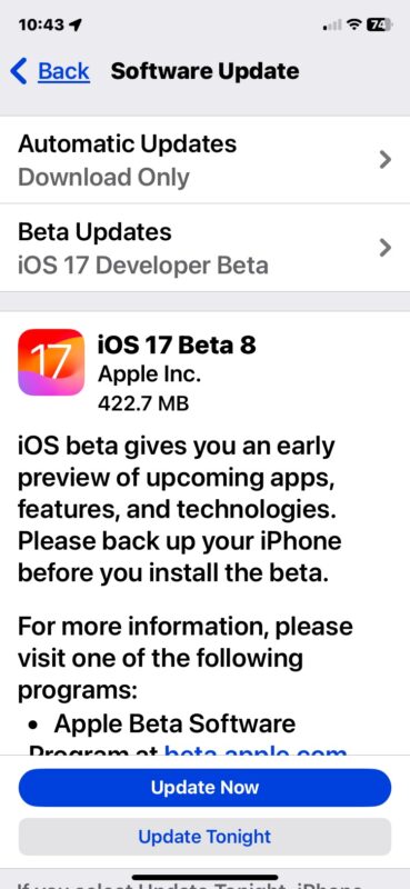 iOS 17 beta 8 update is available to download and install