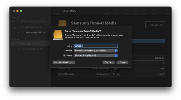 Erase the USB flash drive in Disk Utility
