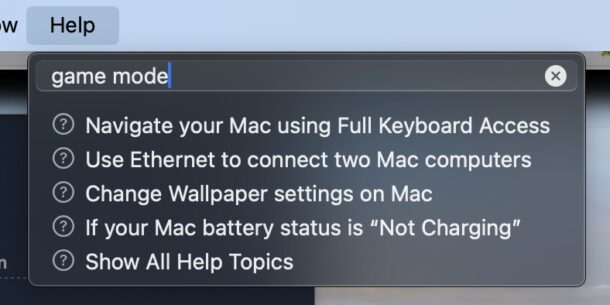 Game Mode is so well hidden in MacOS Sonoma that even the Help menu doesn't have any mention of it