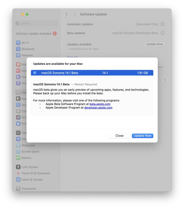 MacOS Sonoma 14.1 beta