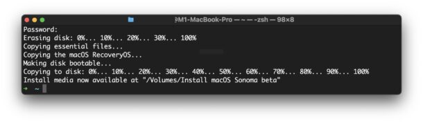 Completion of making a bootable macOS Sonoma installer USB drive