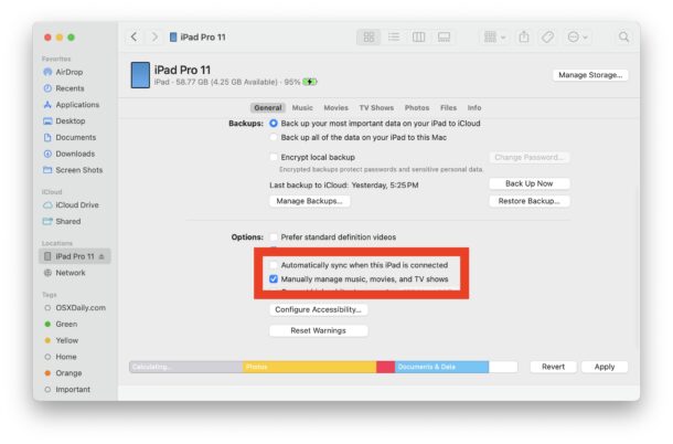 Change media sync options for iPhone or iPad on Mac