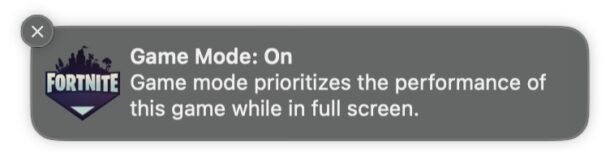 Game Mode on Mac enabled notification 