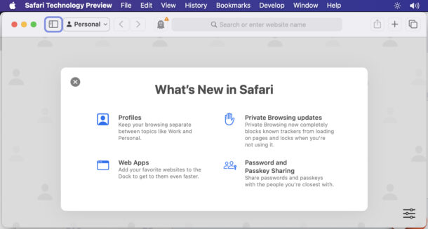 Safari Technology Preview running in macOS