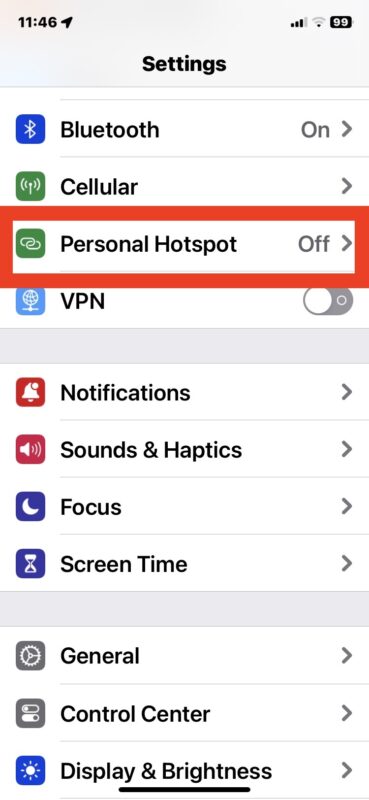Personal Hotspot setting on iPhone