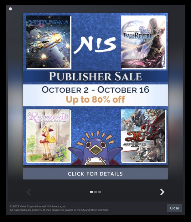 Steam pop-up ad example