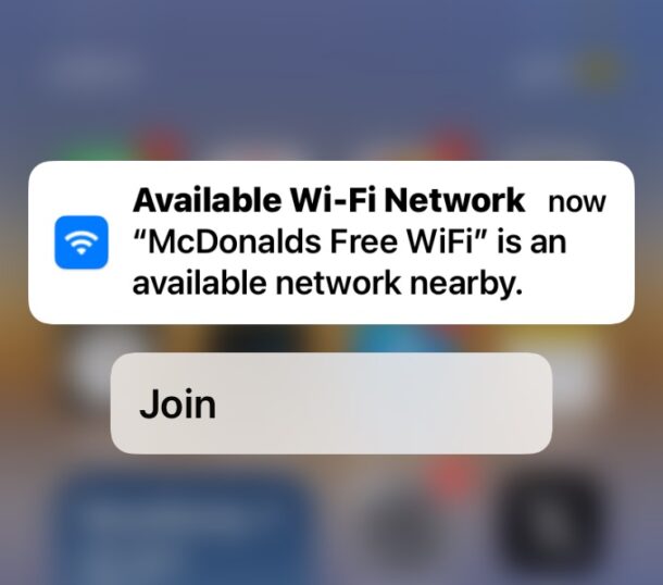 Available Wi-FI Network notification on iPhone