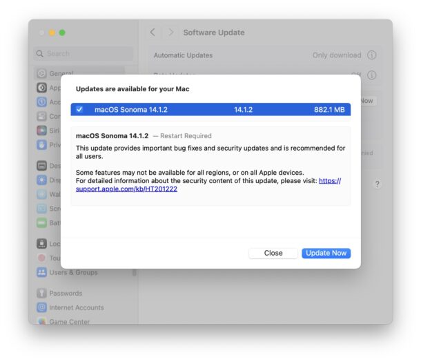 macOS Sonoma 14.1.2 update