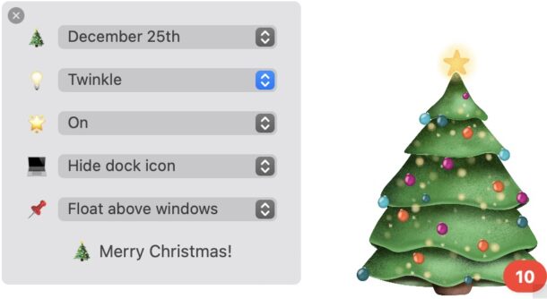 Christmas Tree app for Mac settings