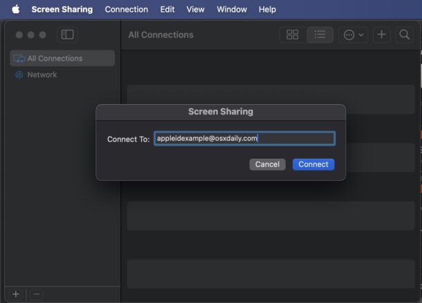 Connect to Screen Sharing on a Mac