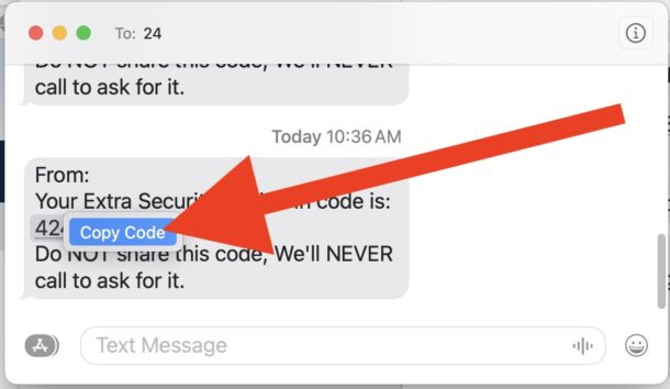 Copy security code from Messages on Mac easily