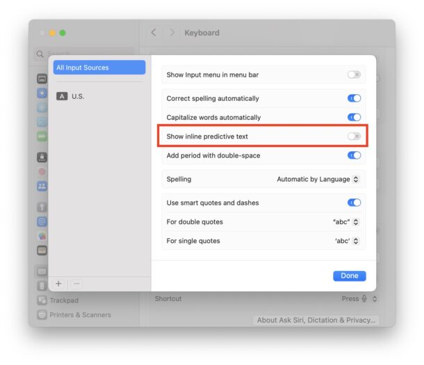 How to disable predictive text typing on Mac