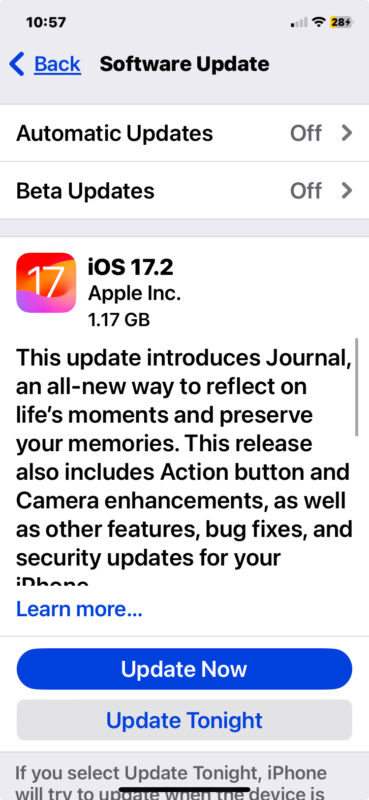 iOS 17.2 software update