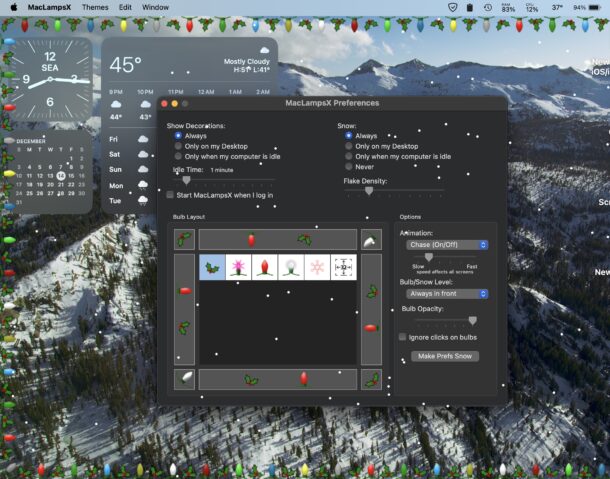 MacLampsX puts Christmas lights and falling snow on the Mac desktop