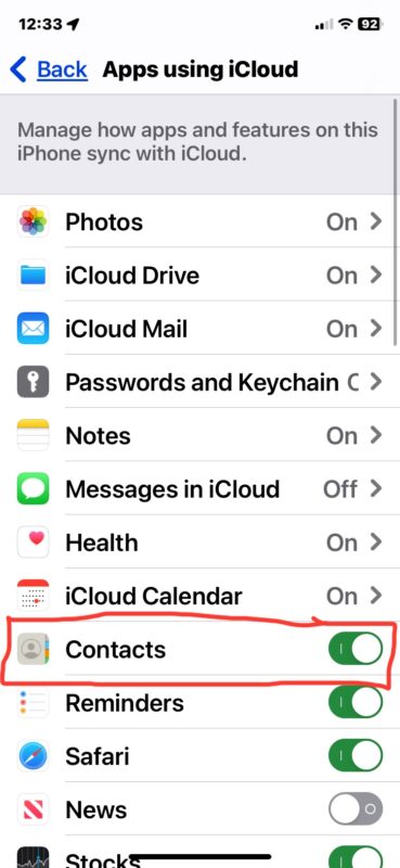 Apps using iCloud must have Contacts enabled on iPhone