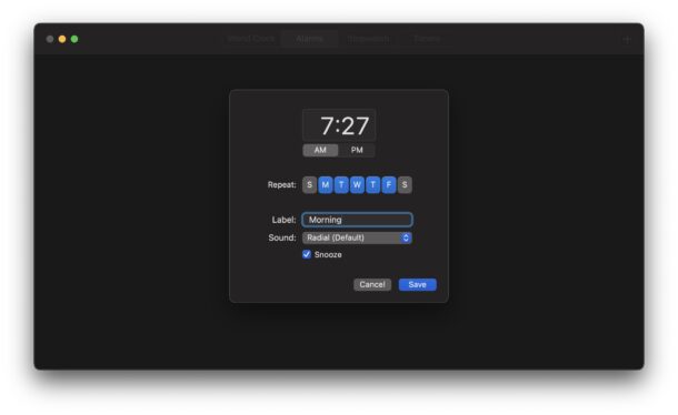 How to set an alarm in the Clock app of Mac