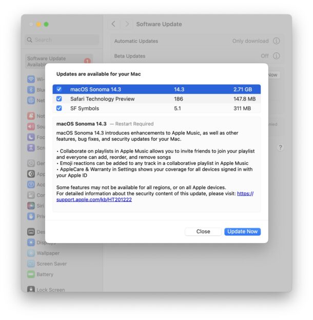 macOS Sonoma 14.3 update available to download