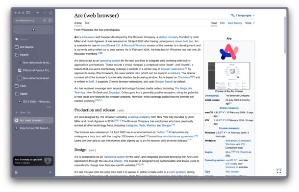 Arc browser sidebar