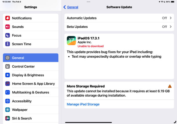 iPadOS 17.3.1 update