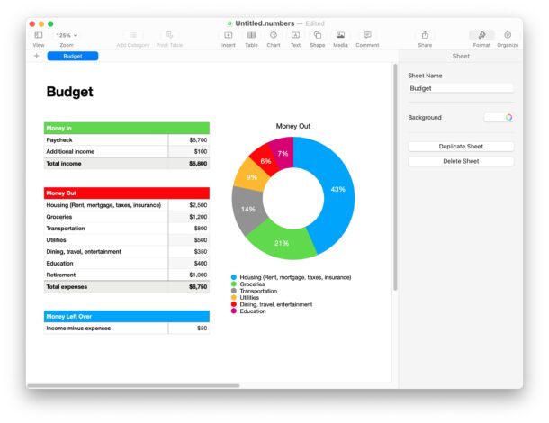 A budget created on Mac, iPhone, or iPad with Numbers app