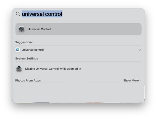 open Universal Control settings via Spotlight