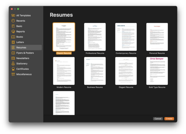 how to make a resume in Pages app with a resume template