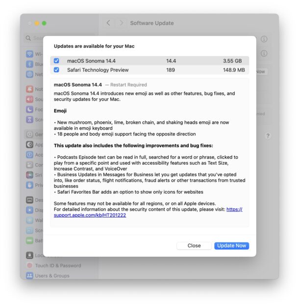 macOS Sonoma 14.4 update