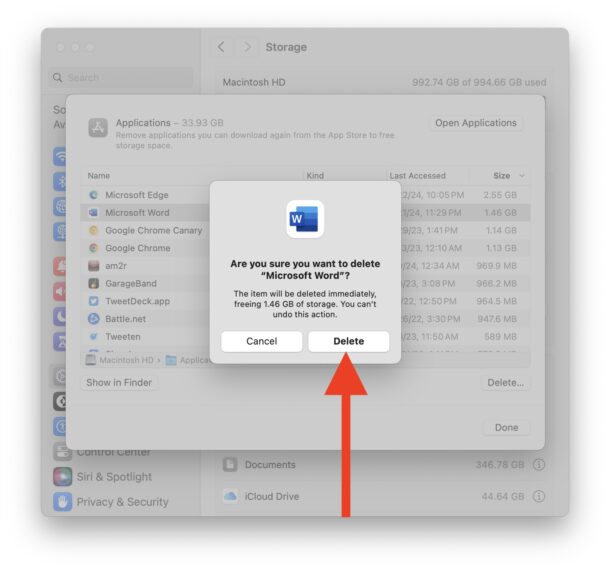 Confirm that you want to remove and uninstall the app by deleting it from the Mac