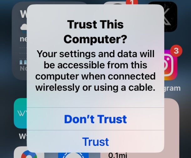 Trust This Computer alert on iPhone or iPad when connecting to a computer
