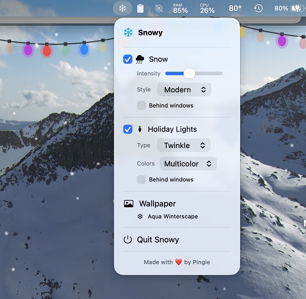 Bring Falling Snow & Christmas Lights to Mac with Snowy - OS X Daily