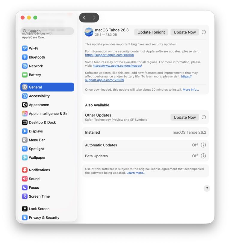 macOS Tahoe 26.3 Update Released - OS X Daily
